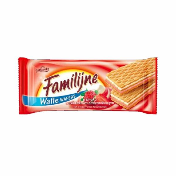 Familijne Wafle o smaku truskawkowo-smietankowym 180 g